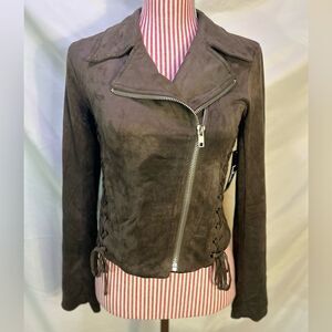 Brown Boho Jacket Motorcycle Faux Suede Fairycore Western Lace Up NWT Size Small